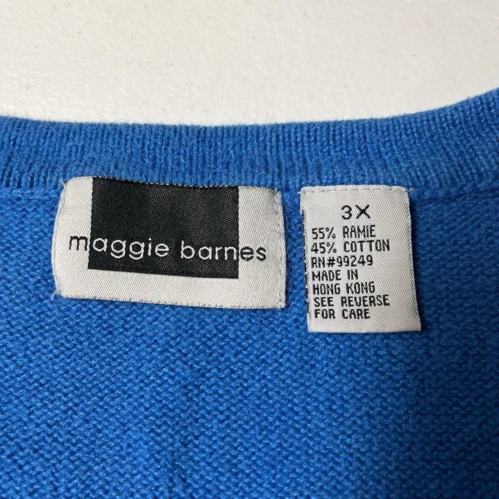 Maggie Barnes Women's Plus 3X Sweater Vest Blue Floral Embroidered Grandma Core